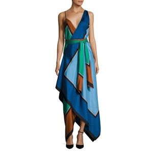 Diane Von Furstenberg Scarf Hem Tiered Silk Midi Dress. Size Small